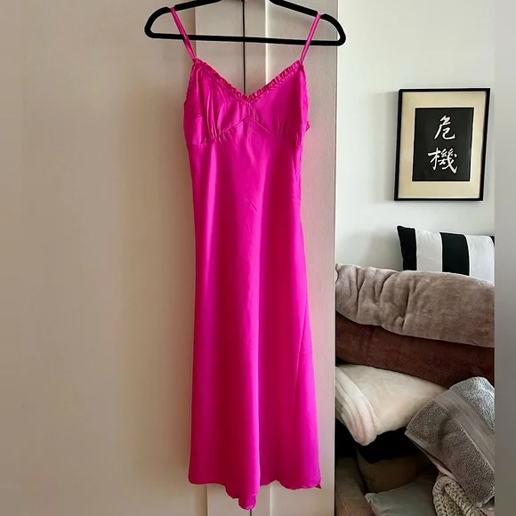 Japna | Dresses | Hot Pink Midi Slip Dress | Poshmark